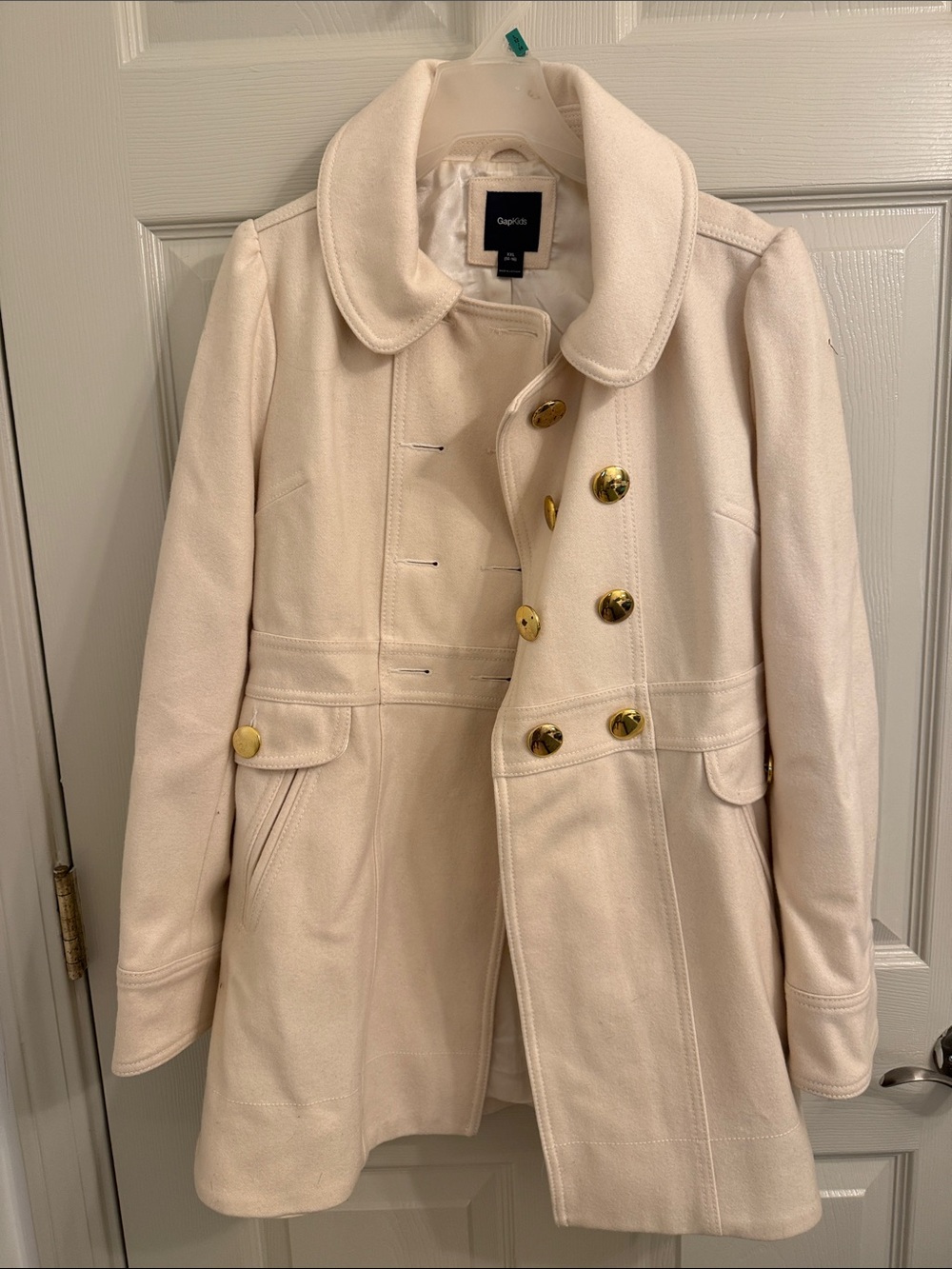 GAP Cream Double-Breasted Pea Coat with Gold Buttons
